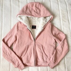 Y2K Vintage Abercrombie Fur Lined Hoodie Pink Size Medium